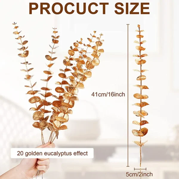 5pcs/Lot Artificial Gold Eucalyptus Branch Stem Artificial Plants for Home Wedding Flower Arrangement Greenery Decoration - Image 3