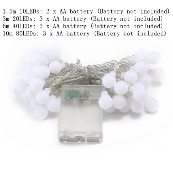 LED Ball String Lights Colorful Fairy Light Wedding Party Christmas Halloween and Thanksgiving Decor AA Battery Indoor Outdoor - Image 5