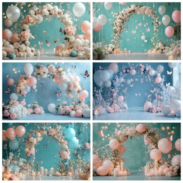 Butterfly Balloon Arch Photography Background Flower Baby Shower Little Princess Birthday Party Cake Table Decor Backdrop Banner