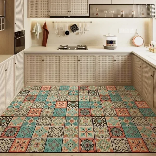 Large Kitchen Carpet Pvc Waterproof Leather Floor Mat Anti-slip Oil-proof Foot Mats Retro American Home Decoration Rug 주방 카펫 - Image 3