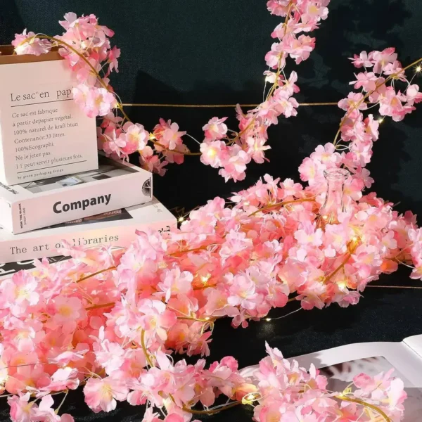 Cherry Blossom String Light 1PC Garland Artificial Flower Garland Vines Fairy Lights For Bedroom Wedding Party Decoration - Image 2