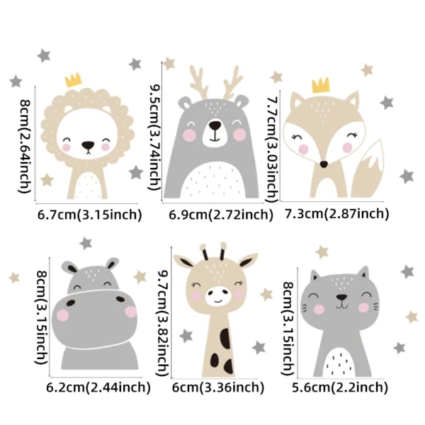 6pcs/set Boho Color Cute Smile Cartoon Animals Switch Stickers for Wall Kids Room Baby Nursery Room Wall Decals Stars Home Decor - Image 2
