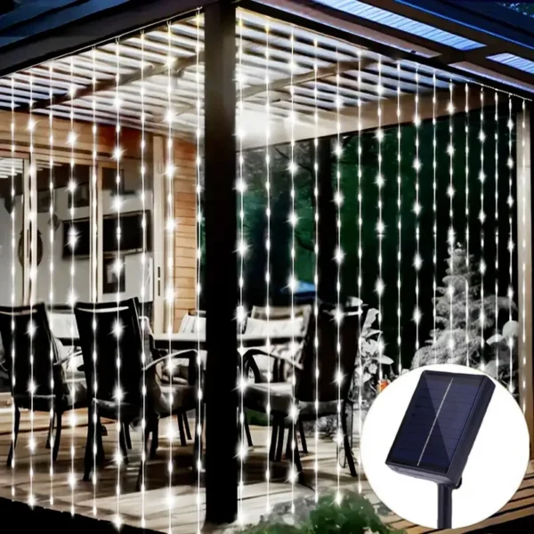 Solar Curtain LED String Lights 8 Lighting Modes Garland Outdoor Fairy Light Wedding Christmas Valentine' Day Wedding Decoration