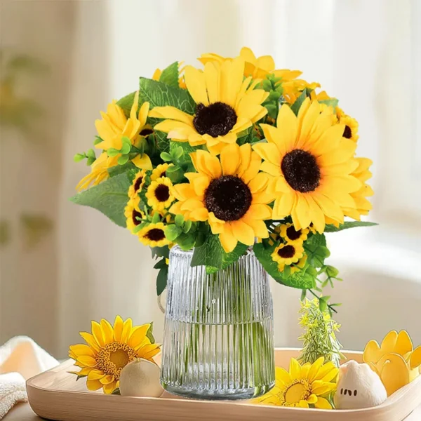 Sunflower Artificial Silk Flower Bouquet for Home Garden Room Vase Decoration Wedding Party Centerpieces Desktop DIY Decor