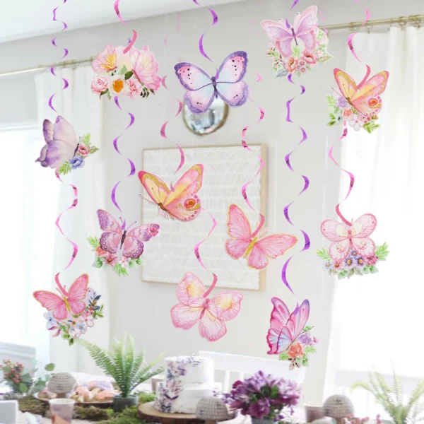 Butterfly Spiral Pendant Pink Butterfly Theme Birthday Party Decoration Kids Baby Shower Wedding Party Supplies Hanging Banner