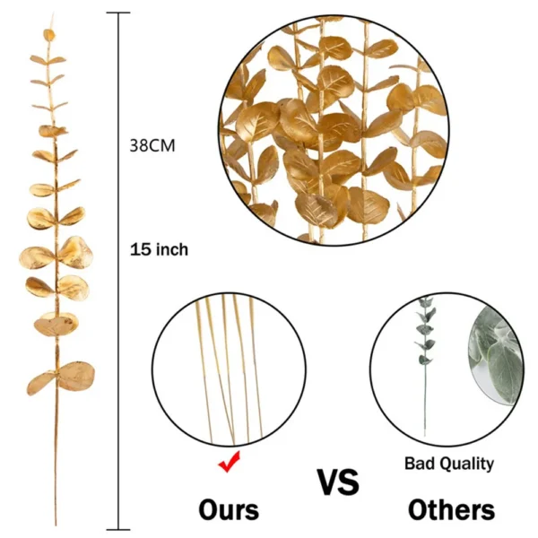 5pcs/Lot Artificial Gold Eucalyptus Branch Stem Artificial Plants for Home Wedding Flower Arrangement Greenery Decoration - Image 4